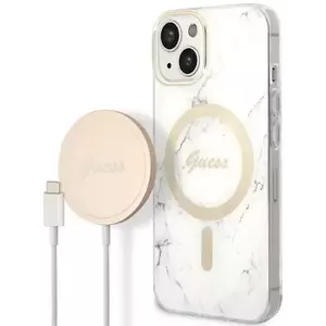 Tok Guess Case + Charger Set iPhone 14 Plus 6, 7" white hard case Marble MagSafe (GUBPP14MHMEACSH) kép