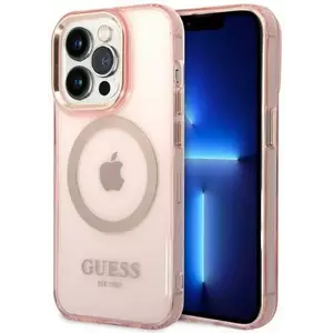Tok Guess iPhone 14 Pro 6, 1" pink hard case Gold Outline Translucent MagSafe (GUHMP14LHTCMP) kép