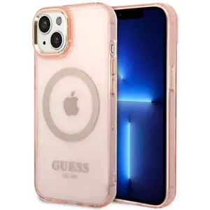 Tok Guess iPhone 14 Plus 6, 7" pink hard case Gold Outline Translucent MagSafe (GUHMP14MHTCMP) kép
