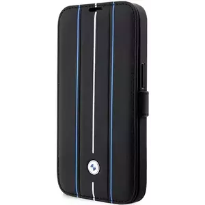 Tok BMW iPhone 14 Pro 6, 1" black bookcase Leather Stamp Blue Lines (BMBKP14L22RVSK) kép