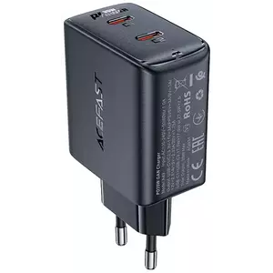 Töltő Wall charger Acefast A49 2x USB-C, 35W PD, black (6974316282198) kép