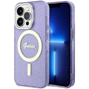 Tok Guess iPhone 14 Pro 6.1" purple hardcase Glitter Gold MagSafe (GUHMP14LHCMCGU) kép