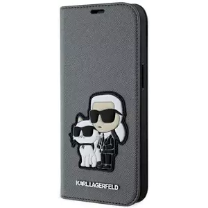 Tok Karl Lagerfeld iPhone 14 6.1" bookcase silver Saffiano Karl & Choupette (KLBKP14SSANKCPG) kép