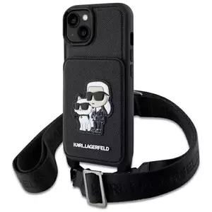 Tok Karl Lagerfeld iPhone 14 6.1" hardcase black Crossbody Saffiano Karl & Choupette (KLHCP14SCSAKCPMK) kép
