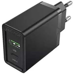 Töltő Wall charger EU USB-A(18W), USB-C(20W) Vention FBBB0-EU, 2.4A, PD3.0 (black) kép