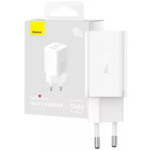 Töltő Wall Charger Baseus GaN5 40W, 2x USB C (White) kép