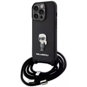 Tok Karl Lagerfeld KLHCP15LSASKNPSK iPhone 15 Pro 6.1" hardcase black Crossbody Saffiano Monogram Metal Pin Karl & Choupette (KLHCP15LSASKNPSK) kép