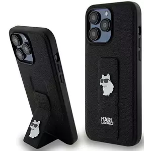 Tok Karl Lagerfeld KLHCP13LGSACHPK iPhone 13 Pro 6.1" black hardcase Gripstand Saffiano Choupette Pins (KLHCP13LGSACHPK) kép