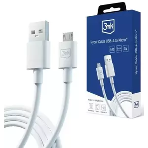 Kábel 3MK Hyper Cable USB-A - Micro USB 1.2m 5V 2.4A White Cable kép
