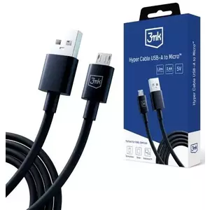 Kábel 3MK Hyper Cable USB-A - Micro USB 1.2m 5V 2.4A Black Cable kép