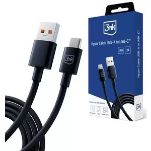 Kábel 3MK Hyper Cable USB-A - USB-C 1.2m 5A Black kép