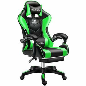 Gamer szék lábtartóval - Zöld kép