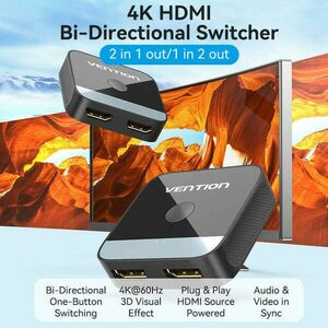 Vention HDMI (2 Portos, kétirányú, 4K, 60Hz, fekete), switcher kép
