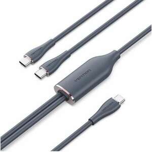 Vention USB-C 2.0/M -> 2*USB-C/M, (5A, szilikon, fekete), 1, 5m, kábel kép