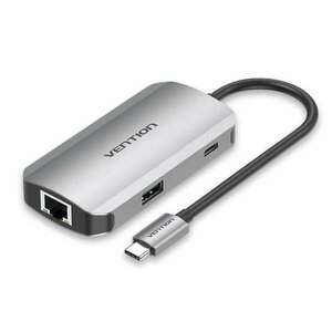 Vention USB-C -> USB3.0x3/RJ45/PD (0, 15m Szürke Aluminum Ötvözet... kép
