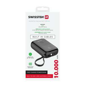 Swissten 10000 mAh power bank beépített USB-C és lightning kábell... kép