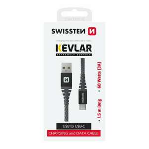 Swissten kevlár adat- és töltőkábel, USB/USB-C, 1, 5m, 60W, 3A, an... kép