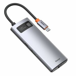 Baseus Metal Gleam HUB adapter USB-C - USB-C, 3x USB, HDMI, RJ45, szürke (CAHUB-CW0G) kép