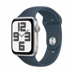 Apple Watch SE2 v2 GPS 44mm (MREE3QH/A) EZÜST ALUMÍNIUMTOK, VIHARKÉK SPORTSZÍJ - M/L kép