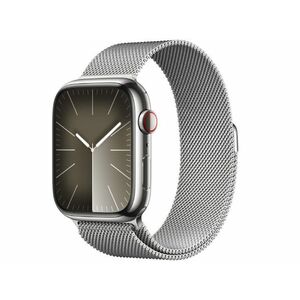 Apple Watch Series 9 GPS + Cellular, 45mm (MRMQ3QH/A) ezüstszínű rozsdamentesacél tok, ezüstszínű milánói szíj kép