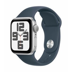 Apple Watch SE2 v2 GPS 40mm (MRE23QH/A) EZÜST ALUMÍNIUMTOK, VIHARKÉK SPORTSZÍJ - M/L kép