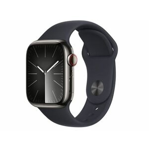 Apple Watch Series 9 GPS + Cellular, 41mm (MRJ93QH/A) grafitszínű rozsdamentesacél tok, éjfekete sportszíj - M/L kép