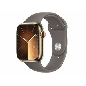 Apple Watch Series 9 GPS + Cellular, 45mm (MRMT3QH/A) aranyszínű rozsdamentesacél tok, agyag sportszíj - M/L kép