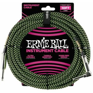 Ernie Ball 10' Braided Cable Black/Green kép