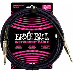 Ernie Ball Braided Straight Straight Inst Cable Fekete-Lila 3 m Egyenes - Pipa kép