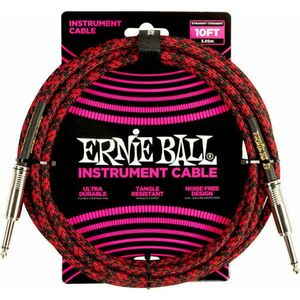 Ernie Ball Braided Straight Straight Inst Cable Fekete-Piros 3 m Egyenes - Pipa kép