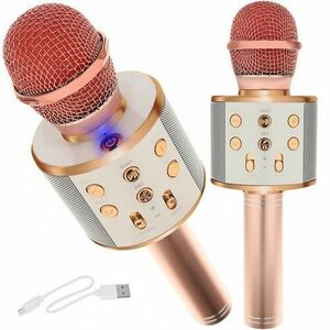 Karaoke mikrofon, világos rózsaszín, hangszóróval kép