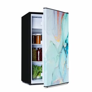 Klarstein CoolArt, kombinált hűtőszekrény, 79 liter, E energiahatékonysági osztály, 9 liter fagyasztó, formatervezett ajtó kép