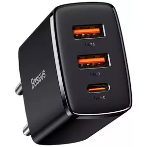 Töltő Baseus Compact Quick Charger, 2xUSB, USB-C, PD, 3A, 30W (black) kép