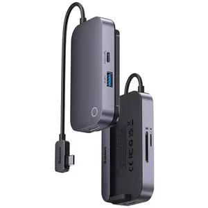 USB Hub Hub 6in1 Baseus PadJoy Series USB-C to USB 3.0 + HDMI + USB-C PD + jack 3.5mm + SD/TF (Grey) kép