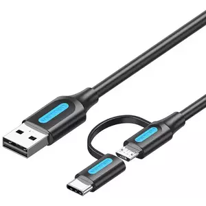Kábel 2in1 USB cable USB 2.0 to USB-C/Micro-B USB Vention CQDBF 1m (black) kép
