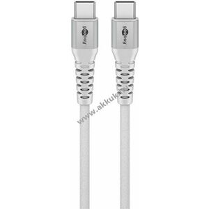 USB-C kábel, szövetborítás, fém csatlakozóval 50cm, 60W, fehér kép