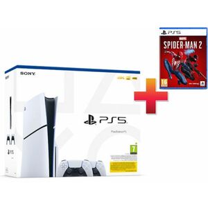 Sony Playstation 5 Slim konzol, 1TB, 2db kontrollerrel + Spider-man 2 csomag (PS711000042064) kép