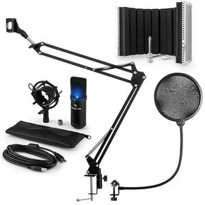 Auna MIC-900B-LED, V5 USB mikrofon készlet, fekete, kondenzátoros mikrofon, POP szűrő, akusztikai lencse, kar kép