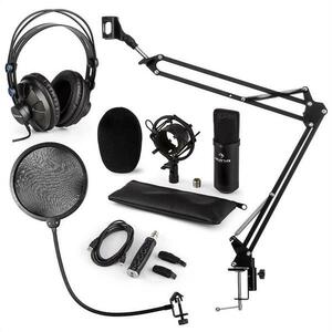 Auna CM001B mikrofon készlet V4 fülhallgató, kondenzátoros mikrofon, USB adapter, mikrofonkar, pop szűrő kép