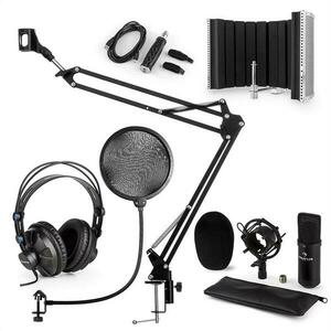 Auna CM001B V5, mikrofon készlet, fülhallgató, kondenzátoros mikrofon, panel, mikrofonkar, pop szűrő, fekete kép