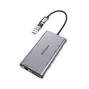 Promate USB Hub, PRIMEHUB MST (USB-C 9in1 HUB, 2x4K HDMI, VGA, 2x... kép