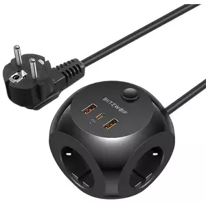 Blitzwolf BW-PC1 Power charger with 3 AC outlets, 2x USB, 1x USB-C (black) kép