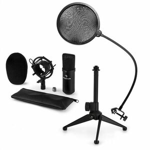 Auna CM001B mikrofon készlet V2 - kondenzátoros mikrofon, mikrofon állvány, pop szűrő, fekete kép