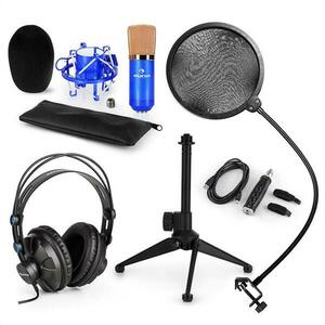 Auna auna CM001BG V2 mikrofon szett, fejhallgató, kondenzátor mikrofon, USB adapter, állvány, pop filter, kék kép