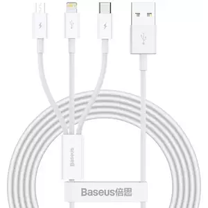Kábel USB cable 3in1 Baseus Superior Series, USB to micro USB / USB-C / Lightning, 3.5A, 1.2m (white) (6953156205536) kép