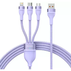 Kábel 3in1 USB cable Baseus Flash II Series, USB-C + micro USB + Lightning, 66W, 1.2m (Purple) kép