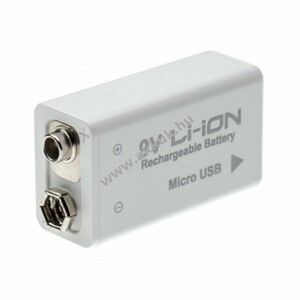 9V Block akku Micro-USB aljzattal, 6F22, 6LR61, Li-Ion, 8.4V, 650mAh tölthető elem kábel nélkül kép