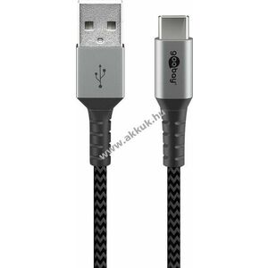 Goobay USB-C kábel, szövetborítás, 50cm, szürke 60W - Kiárusítás! kép