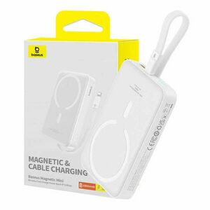 Power bank Baseus Magnetic Mini 10000mAh, USB-C 20W MagSafe fehér... kép