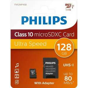 Philips Micro SDXC Memóriakártya128GB Class 10 UHS-I U1 Adapter kép